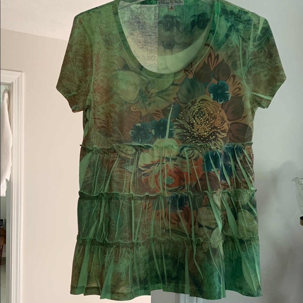 Vintage Suzie Green Floral Women's Top NWOT